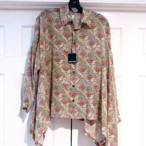 NWT New ESKANDAR $1195 Wide Silk Cascading sides SHIRT TOP 0 Jaipur